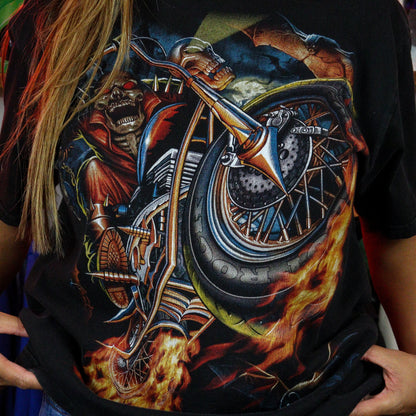 Skull Biker Graphic T-Shirt (L)