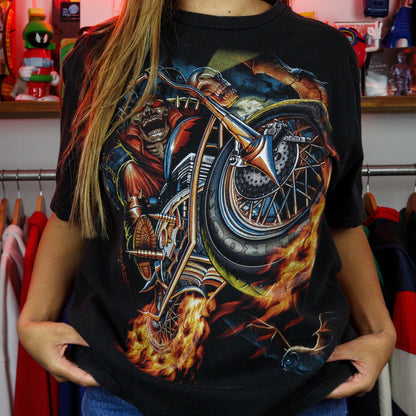 Skull Biker Graphic T-Shirt (L)